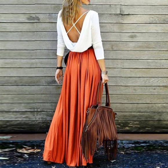 orange maxi skirt boho